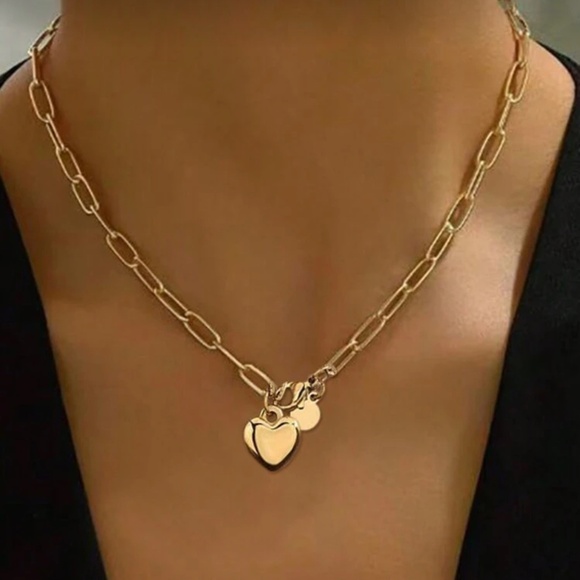 Gold Plated Stainless Steel Paperclip Heart Necklace –Minimalist Layered Jewelry - Picture 1 of 2
